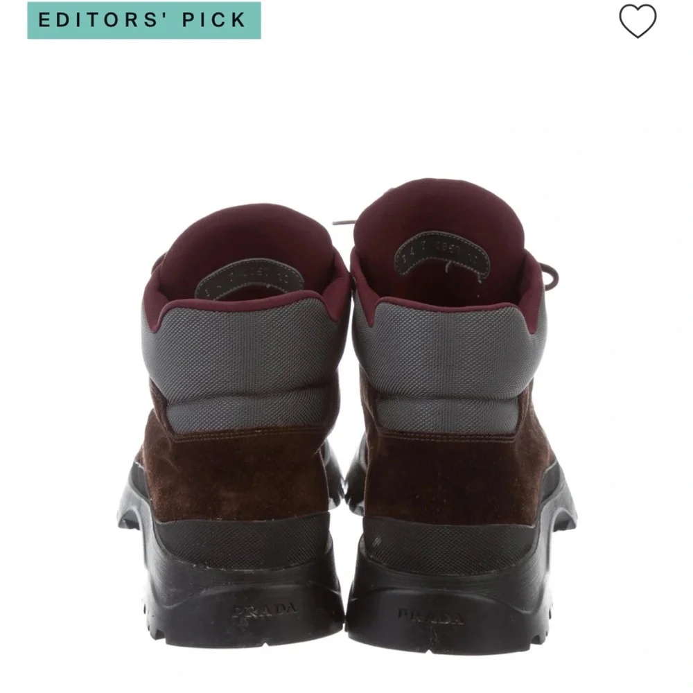 PRADA Suede & Nylon Lace Up Hiking Boots Brown EU 38 1/2 US Size 8 New - Picture 7 of 14